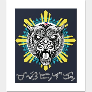 Philippine Sun Tribal line Art Tiger / Baybayin word Masidlak (Shining very Bright) Posters and Art